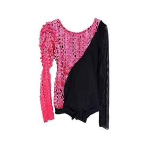 Weissman Dance Laser Cut Sheer Sleeve Romper Pink Black Size lC 7-8 Child Girls